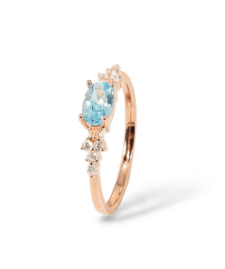Mavi Topaz Taşlı 925 Ayar Gümüş Yüzük | Oval Kesim Zarif Kadın Yüzüğü | Rose, Gold & Silver - 12, Rose