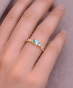 Mavi Topaz Taşlı 925 Ayar Gümüş Yüzük | Oval Kesim Zarif Kadın Yüzüğü | Rose, Gold & Silver