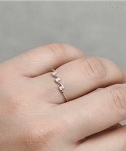 Minimal Baget Taşlı 925 Ayar Gümüş Yüzük – İnce Zigzag Kadın Yüzük (Sarı, Rose, Beyaz)