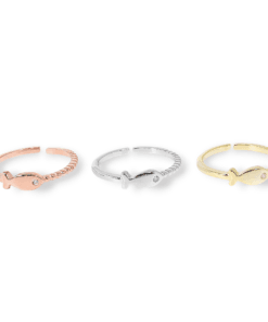 925 Ayar Gümüş Balık Yüzük – Minimal Taşlı Ayarlanabilir Kadın Yüzük (Rose, Sarı, Beyaz)