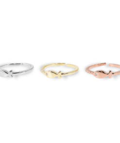 925 Ayar Gümüş Balık Yüzük – Minimal Taşlı Ayarlanabilir Kadın Yüzük (Rose, Sarı, Beyaz)