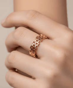 925 Ayar Gümüş Örgü Desenli Rose Gold Yüzük – Modern Hasır Dokulu Kadın Yüzük
