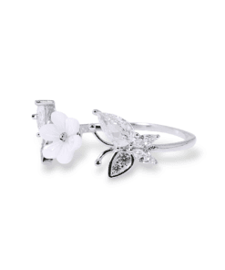 925 Ayar Gümüş Sedef Çiçek Ve Kelebek Yüzük – Zarif Taşlı Kadın Yüzük