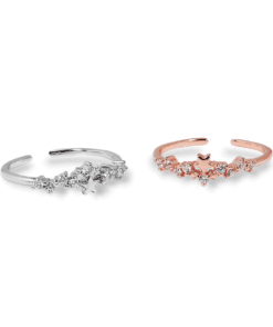925 Ayar Gümüş Yıldız Taşlı Ayarlanabilir Yüzük – Beyaz & Rose Seçenekli