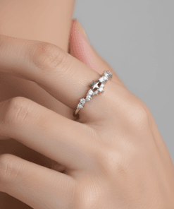 925 Ayar Gümüş Yıldız Taşlı Ayarlanabilir Yüzük – Beyaz & Rose Seçenekli