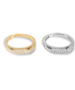 925 Ayar Gümüş Zirkon Taş İşlemeli Yüzük – Ayarlanabilir Kadın Model (Gold & Beyaz)