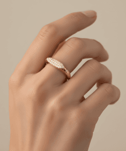 925 Ayar Gümüş Zirkon Taş İşlemeli Yüzük – Ayarlanabilir Kadın Model (Gold & Beyaz)