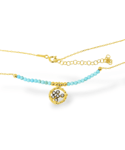 Firuze Taşlı Gökyüzü Mandalası Kolye – Altın Kaplama Spiritüel Tasarım - Gold