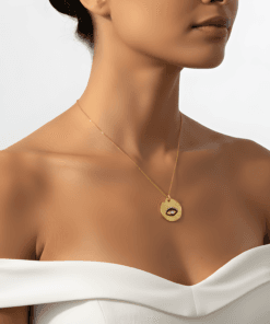 göz motif detay siyah rodaj altın kaplama kolye