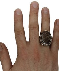 Akik Taşlı Ehlibeyt Yazılı El Yapımı Gümüş Erkek Yüzük