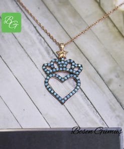 Firuze Taşlı Kraliçe Tacı Ve Kalp Temalı Kolye