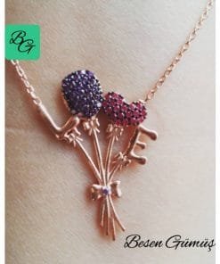 Love Aşk Pembe Kalp Balon Buket Kolye
