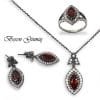 Oval Kırmızı Taşlı Otantik Gümüş Set
