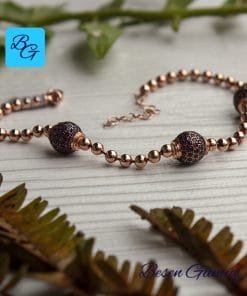 Rose Topçuklu Zincirli Üç Pembe Taşlı Toplu Bileklik