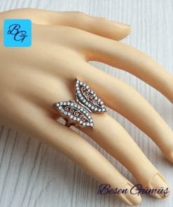 Rose Ve Siyah Rodajlı Kelebek Model Taşlı Gümüş Kadın Yüzük