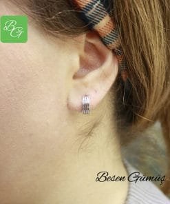 Üç Çizgili Taşsız Halka Küpe