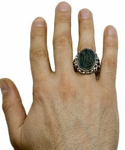 Yeşil Akik Taşlı Hasbinallah Ve Nimel Vekil Yazılı El Yapımı Yüzük