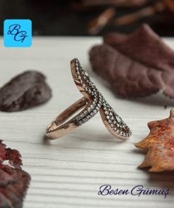Zirkon Taşlı Rose Damla Mekik Yüzük