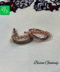 Zirkon Taşlı Rose Siyah Toplu Halka Küpe